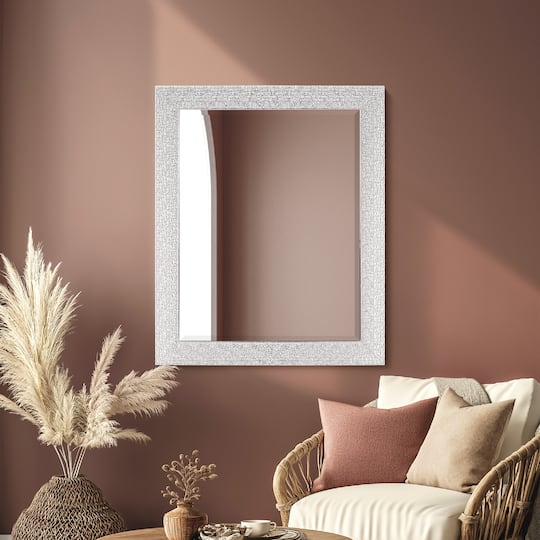 Head West Micro Square Tiled White & Chrome Beveled 27.5" x 33.5" Framed Accent Vanity Mirror